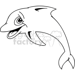 The clipart image depicts a stylized representation of a dolphin. It has a cartoonish and friendly appearance with a large eye and an open mouth, giving the impression that it's smiling or amused.