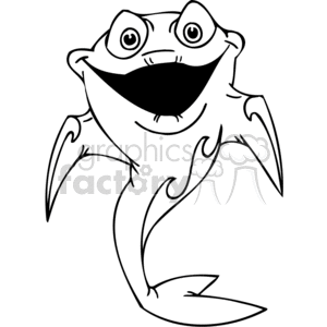 The clipart image shows a comical, cartoon-style fish. The fish has exaggerated features: large, bulging eyes, an oversized smiling mouth, and a whimsical body shape with fins that have a funny angle to them.