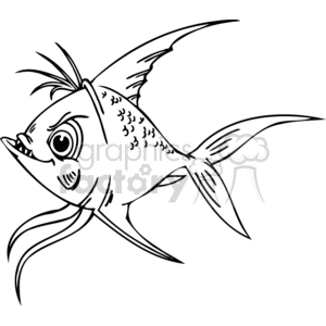 The clipart image depicts a cartoonish funny-looking fish. The fish has exaggerated features, including large eyes, a wide-open mouth with visible teeth, pronounced lips, and a startled expression. It also has detailed fins and a whimsical hairstyle that adds to the overall humor of the image.