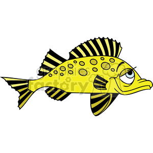 The image features a cartoon-style yellow fish with black stripes and spots. It has an exaggerated facial expression with one eyebrow raised, giving it a funny and skeptical look.