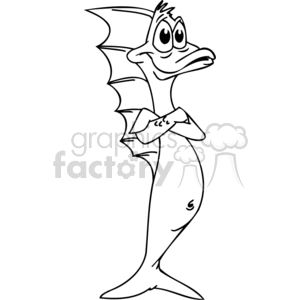 Funny Cartoon Fish with Arms Crossed