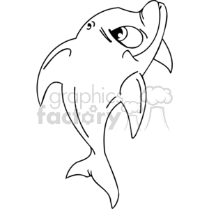 The clipart image shows a cartoon-style drawing of a smiling dolphin. The dolphin appears friendly and whimsical, with an exaggerated facial expression that emphasizes its cuteness.