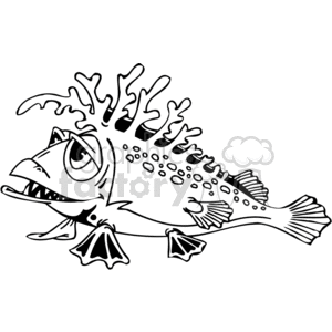 Whimsical Cartoon Fish in Black and White