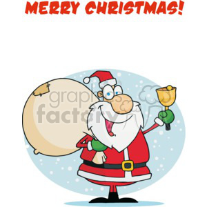 A humorous clipart illustration of Santa Claus, also known as Saint Nick, holding a bell and a large sack with the text 'Merry Christmas!' in bold red letters above.