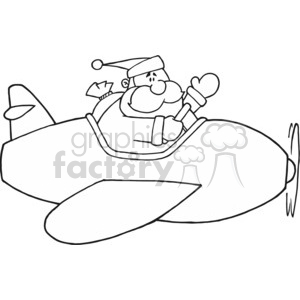 Clipart image of Santa Claus flying a small airplane.