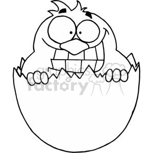   The clipart image depicts a cartoonish chick hatching out of an egg. The chick appears to be amused or surprised, with exaggerated facial features, such as large eyes and an open beak. It