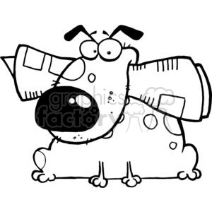 The clipart image features a whimsical, cartoon-style drawing of a dog. The dog appears to be large, with a big, round nose, floppy ears, and surprised or goofy-looking eyes that are looking in different directions. There are a few spots or dots on the dog's body, which suggests a spotted coat. The dog's tongue is out, adding to the funny character vibe.