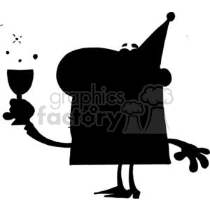   The clipart image depicts a funny, stylized silhouette of a character holding a wine glass. The character appears to be in a festive mood, suggested by the confetti-like details around its head and the party hat it
