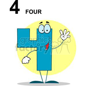 Funny Number Four Cartoon Character