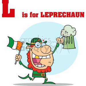 Funny Leprechaun Character with Beer and Irish Flag