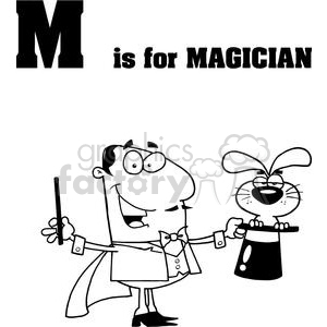 Funny Cartoon Magician with Rabbit and Hat