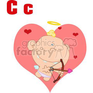 A cartoon cupid character with a bow and arrow inside a large heart, surrounded by smaller hearts, with the letter 'C' in red.