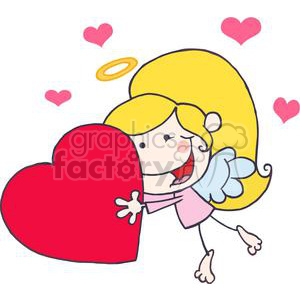 A Blond Cupid Girl In A Pink Dress  Flying With Heart