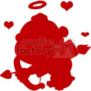 Cute Cupid with Bow and Arrow Flying With Hearts Red Silhouette