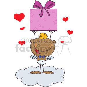 Stick African American Cupid with Gift On A Baby Blue Cloud
