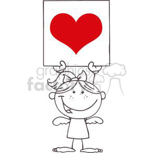 Cartoon Stick Cupid Girl with Large Heart Banner