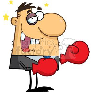 Business man with Black Eye Wearing Red Boxing Gloves