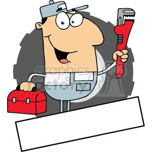 Funny Plumber Cartoon with Toolbox and Wrench