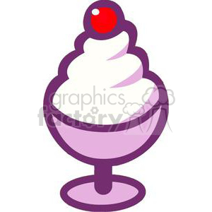 This clipart image features a stylized depiction of a soft serve ice cream dessert in a dish or glass, topped with what appears to be a cherry. The ice cream and the dish have a purple theme with the cherry providing a contrasting red color at the top.