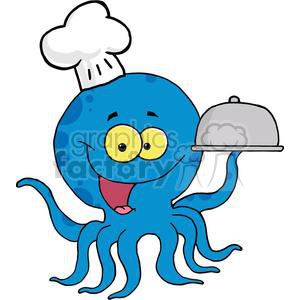 Octopus Chef Serving Food In A Sliver Platter