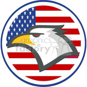   The image is a comical, cartoon-style vector illustration of an American eagle with a patriotic theme. The eagle is depicted as a headshot wearing a red, white, and blue top hat, with the American flag draped over its shoulders. The eagle