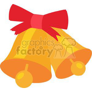 Clipart image of two yellow Christmas bells tied with a red ribbon.