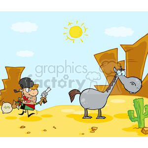 Funny Cartoon Cowboy and Horse Desert Scene