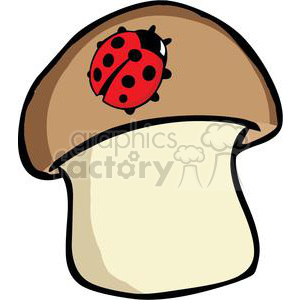 Clipart image of a mushroom with a ladybug on top.