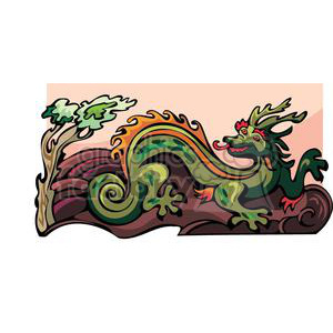 Colorful clipart image of a Chinese zodiac dragon, a symbol associated with horoscopes and star signs, depicted with a tree in the background.
