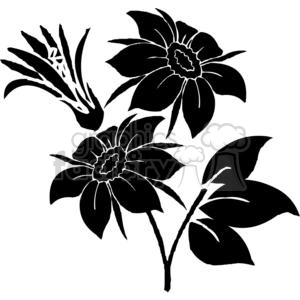 Silhouette of a floral design featuring two blooming flowers and leaves, suitable for vinyl cutting.