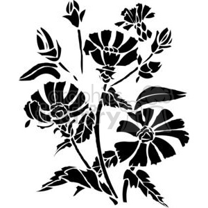 A black and white floral clipart design featuring stylized flowers with intricate details, suitable for vinyl cutting and organic design projects.