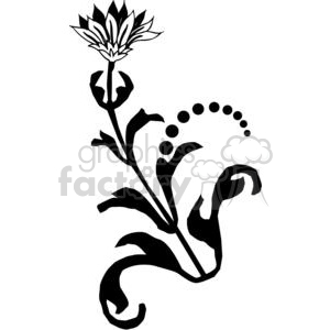 Black and white floral clipart featuring a stylized flower with leaves and dotted elements, suitable for vinyl cutting and organic design projects.