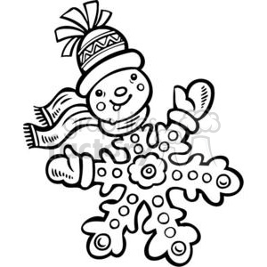 A cute and festive clipart of a snowman integrated with a decorative snowflake, wearing a hat and scarf, perfect for holiday and winter themes.