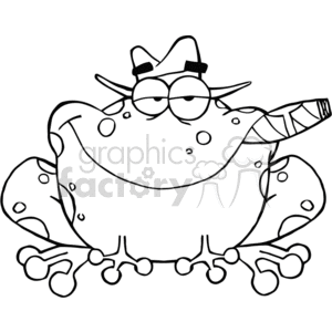 Cartoon-Frog-Mobster-With-A-Hat-And-Cigar-BW