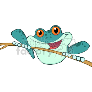 Funny Cartoon Frog Clinging to a Branch
