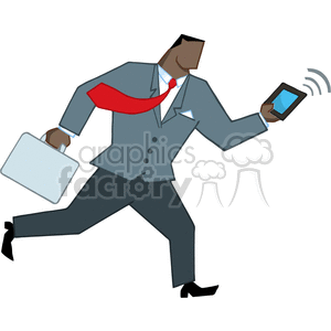 Cartoon-African-American-Businessman-Running-With-Briefcase-And-Tablet