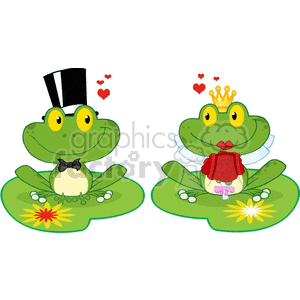 Cartoon-Bride-and-Groom-Frogs-Characters-on-lilypads