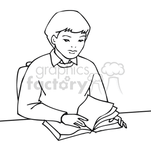Black and white outline of a student reading a book