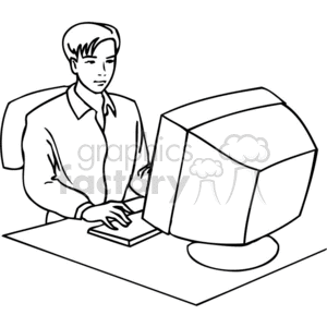 Outline of a student sitting at a desk, typing on a computer, symbolizing learning or working.