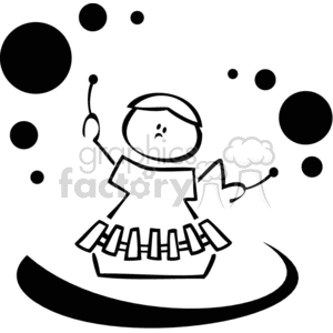 Black and white outline of a child playing a xylophone 