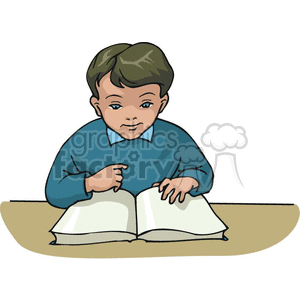 Cartoon boy learning to read