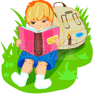 small boy reading a book