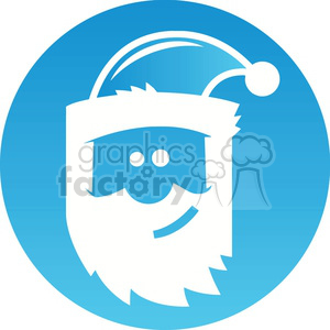 A minimalist vector icon of Santa Claus in a blue circular background, featuring a simple white silhouette with a hat and beard.