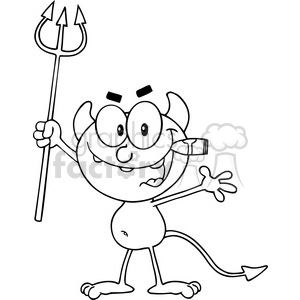 The image shows a cartoon illustration of a character that looks like a stereotypical depiction of a devil. It has a mischievous expression, large eyes, and what seems like a pair of small horns on its head. The character is holding a trident, which is commonly associated with depictions of demons or devils. It has a tail with an arrow-shaped tip and is standing in a playful pose.