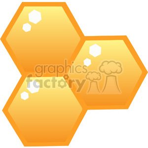 The image is a clipart of three connected hexagons, each shaded in a gradient of yellow to imply a honeycomb-like structure. There are also small white hexagons inside, suggesting the reflection of light and adding a touch of detail to give it a three-dimensional effect. This design is typically symbolic of a honeycomb which is part of a beehive.