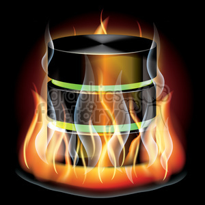 Clipart image of a database server surrounded by flames, symbolizing a data center on fire or a server crash.