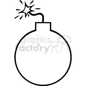 A simple black and white clipart illustration of a round bomb with a lit fuse.