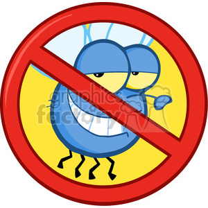 No Flies Allowed Sign - Comical Blue Fly Prohibited Clipart