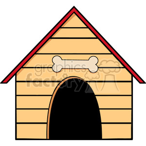   The clipart image depicts a cartoon-style drawing of a doghouse. The doghouse is designed in the classic kennel shape with a triangular roof. It