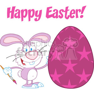   Royalty-Free-RF-Copyright-Safe-Happy-Easter-Text-Above-A-Rabbit-Painting-Easter-Egg-With-Stars 